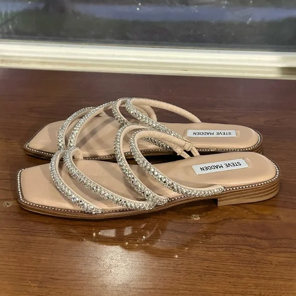 Steve Madden Starie Rhinestone Silver Strappy Square Toe Sandals Size 8.5 NWOT - Picture 6 of 9